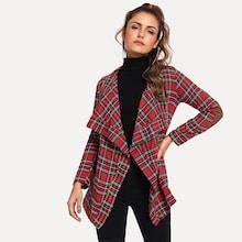 Romwe Waterfall Plaid Coat