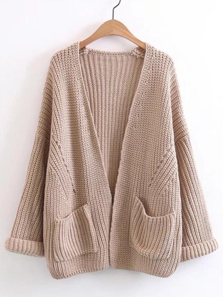 Romwe Rolled Cuff Open Front Cardigan