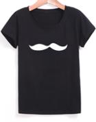 Romwe Mustache Print Black T-shirt