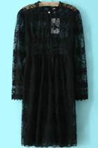 Romwe Long Sleeve Embroidered Sheer Lace Black Dress