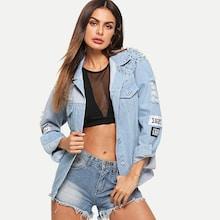 Romwe Denim Single Breasted Ripped Jacket