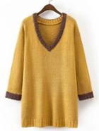 Romwe Contrast Trim V Neckline Long Sweater