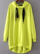 Romwe Neon Yellow Drawstring Hooded High Low Sweatshirt Dress