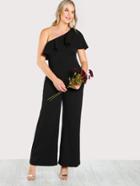 Romwe One Shoulder Ruffle Palazzo Jumpsuit