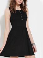 Romwe Black Buttons Sleeveless A Line Dress