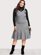 Romwe Dual V Neck Ruffle Hem Plaid Dress