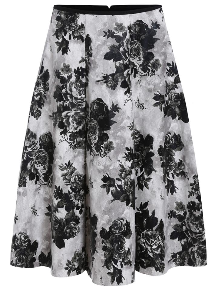 Romwe Ink Flowers Pu Skirt