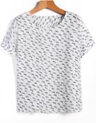 Romwe Round Neck Shark Print T-shirt