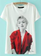 Romwe Round Neck Monroe Print T-shirt