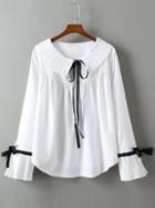 Romwe Doll Collar Pleated Bow Blouse