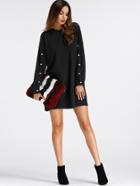 Romwe Faux Pearl Batwing Sleeve Dress