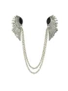Romwe Sil-black Rhinestone Angel Wing Necklace