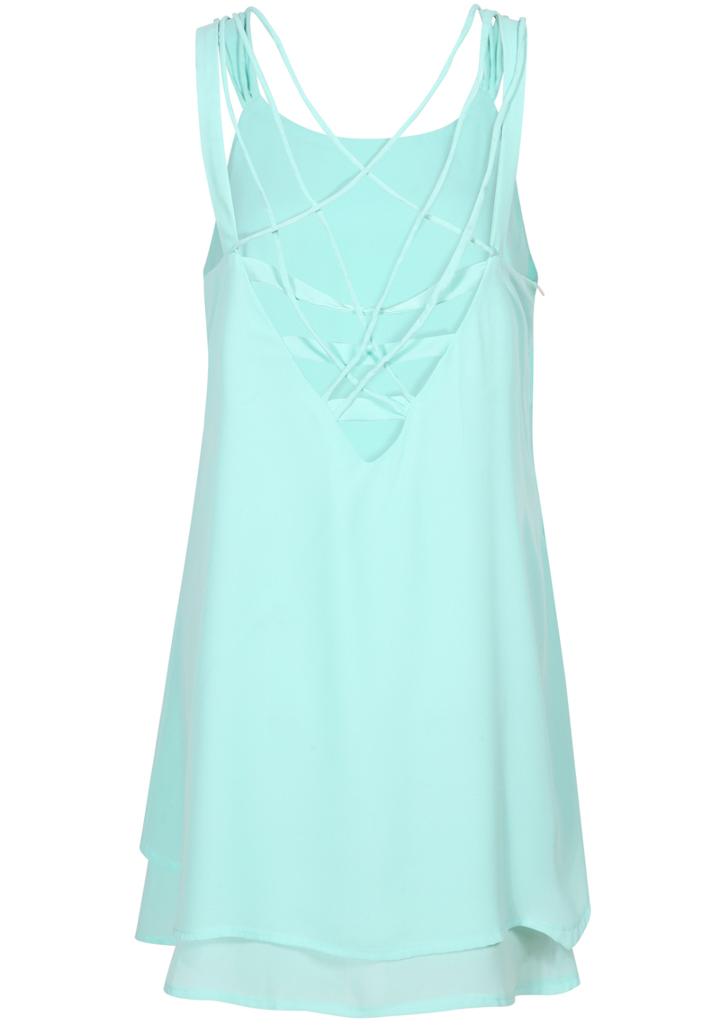 Romwe Sleeveless Hollow Double Layers Chiffon Dress