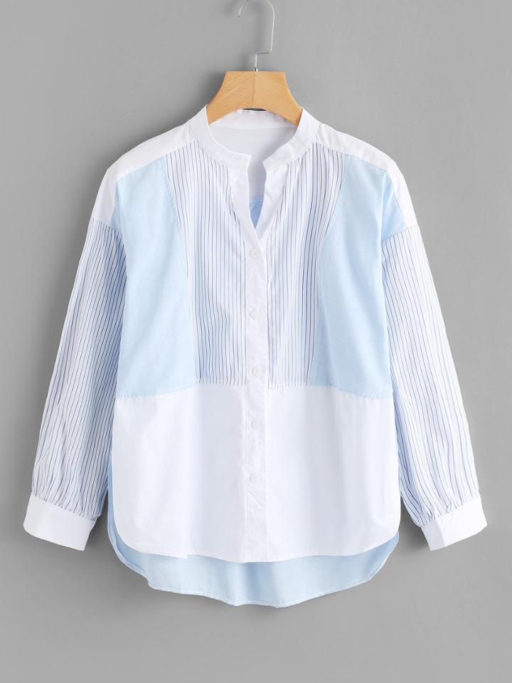 Romwe High Low Curved Hem Striped Blouse