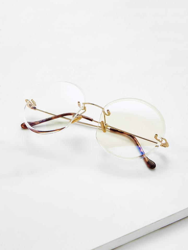 Romwe Metal Frame Rimless Glasses