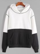 Romwe Black And White Hooded Pocket Sweatshirt