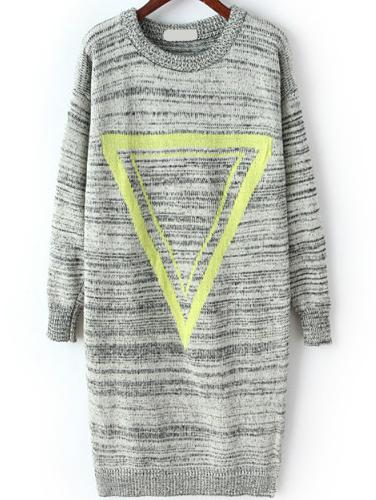 Romwe Triangle Print Slit Pale Grey Sweater Dress