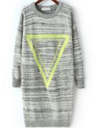 Romwe Triangle Print Slit Pale Grey Sweater Dress