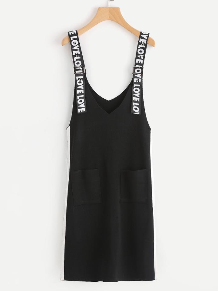 Romwe Side Striped Dolphin Hem Knit Pinafore Dress