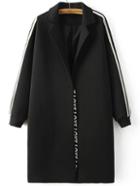 Romwe Black Striped Side Drop Shoulder Long Coat