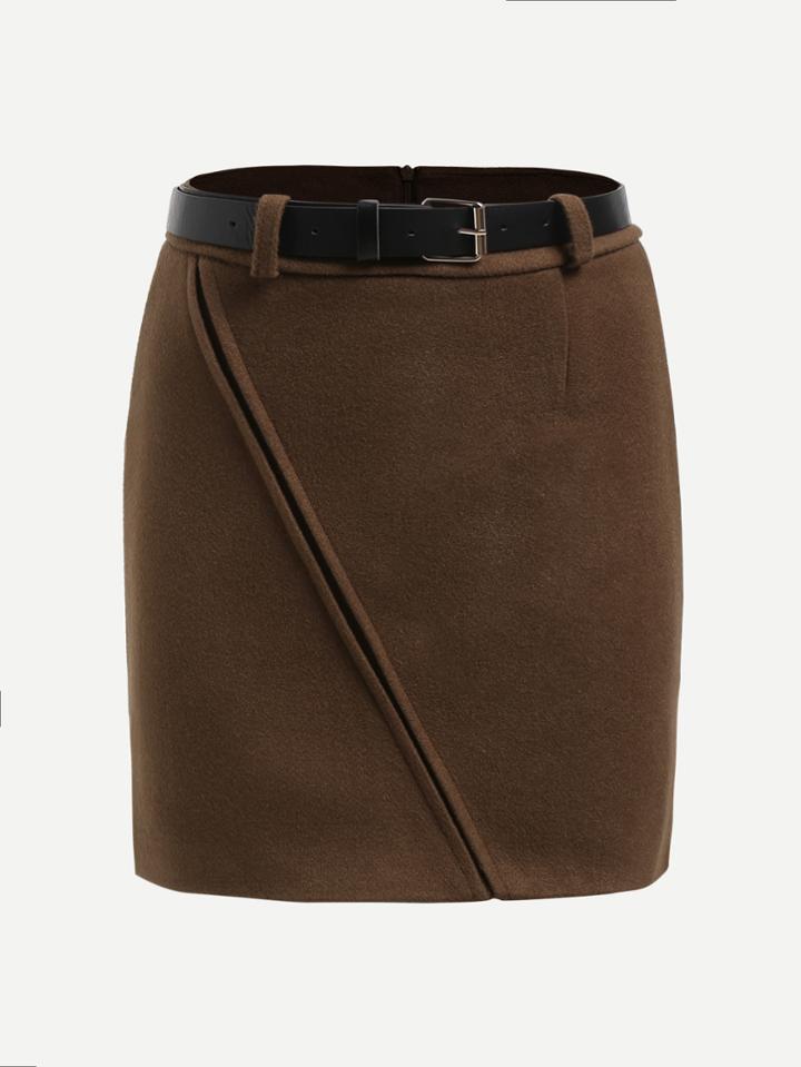 Romwe Surplice Seam Detail Tie Waist Skirt