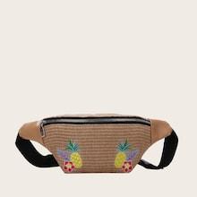 Romwe Pineapple Embroidered Woven Detail Bum Bag