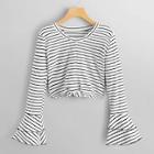 Romwe Striped Flounce Sleeve Crop Tee