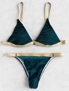 Romwe Contrast Trim Velvet Triangle Bikini Set