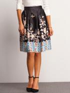Romwe Elastic Waist Florals A-line Skirt