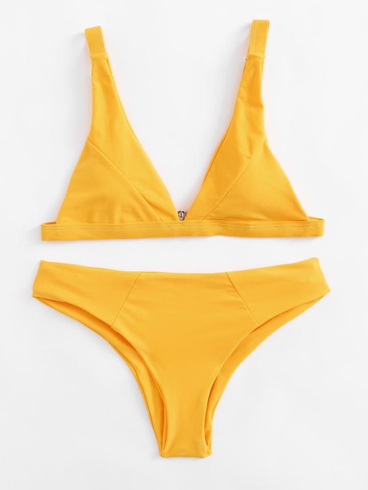 Romwe Adjustable Straps Seam Bikini Set