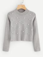 Romwe Pearl Beaded Knit Crop Sweater