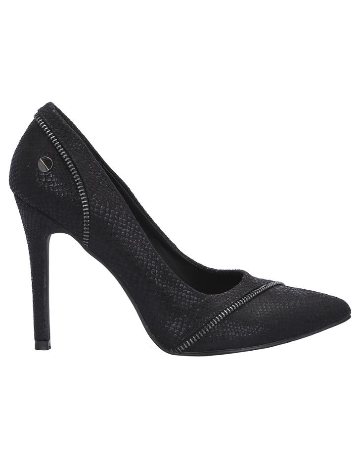 Romwe Black High Heel Snakeskin Pumps