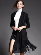 Romwe Black Long Sleeve Contrast Gauze Tassel Pockets Coat