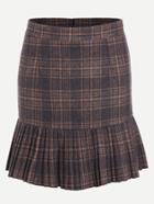 Romwe Plaid Pleated Hem Skirt With Zipper