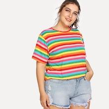 Romwe Plus Colorful Striped Tee
