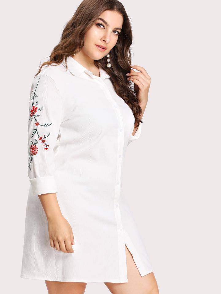 Romwe Embroidery Detail Shirt Dress