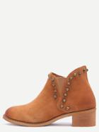 Romwe Brown Genuine Leather Distressed Rivet Chelsea Boots