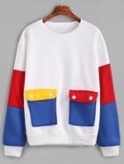 Romwe White Contrast Sleeve Sweatshirt With Pockets
