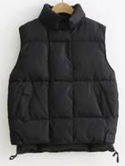 Romwe Black Stand Collar High Low Padded Vest