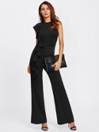 Romwe Asymmetrical Flounce Cutout Back Flare Hem Jumpsuit