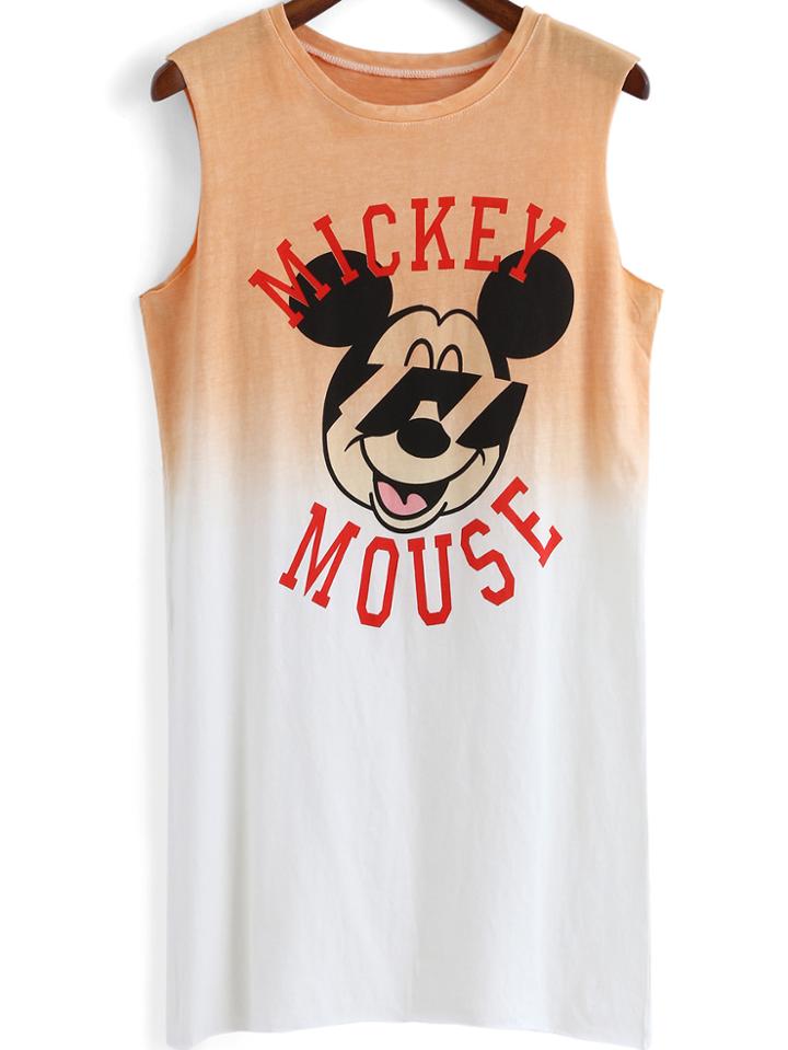 Romwe Mickey Print Ombre Orange Tank Top