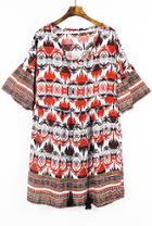 Romwe Bell Sleeve Tribal Print Red Dress