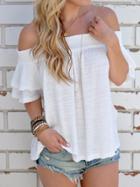 Romwe White Cutout Back Smocked Off The Shoulder Top