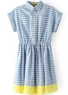 Romwe Lapel Striped Contrast Hem Shirt Dress