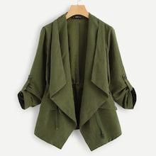 Romwe Pocket Front Drawstring Solid Coat