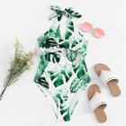 Romwe Palm Print Cut-out One Piece Swimsuit