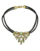 Romwe Elegant Pu Leather Two Layers Chain Shining Flower Stone Necklace