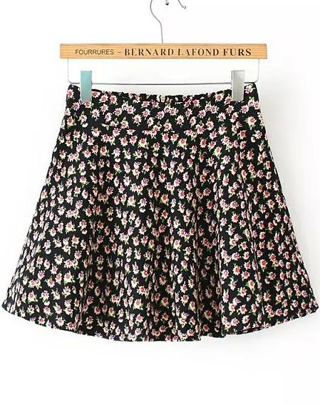 Romwe Black Pastel Floral Print With Zipper Skirt