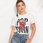 Romwe Letter Print Sequin Popcorn T-shirt
