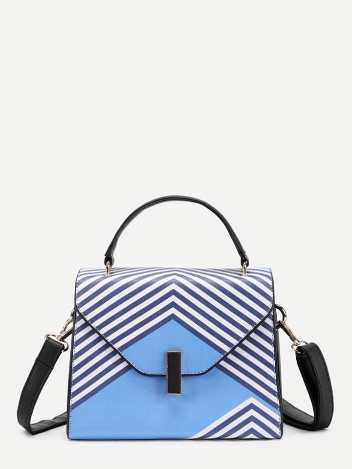 Romwe Striped Design Pu Grap Bag
